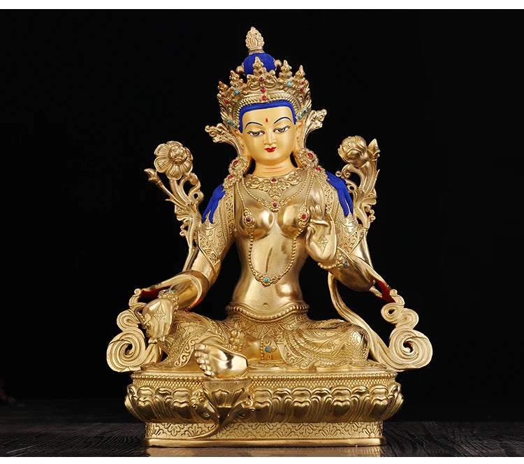 TOP GOOD # Wholesale Buddhist supplies # Protection #33CM-13 inch Buddhism gilding Bodhisattva Green Tara Buddha statue