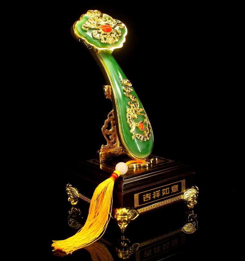 TOP GOOD gift # office home Mascot efficacious Talisman Money Drawing Fortune Golden JADE RUYI FENG SHUI Sculpture statue