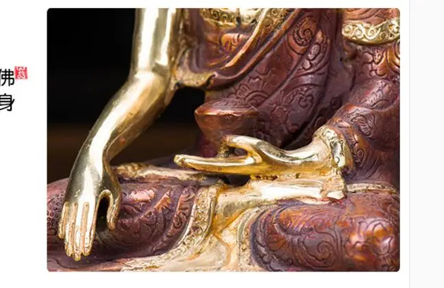 TOP GOOD wholesale buddha statue # 8 inch tall --HOME family Talisman # Tibet hand-painted Gilding the Buddha brass statue
