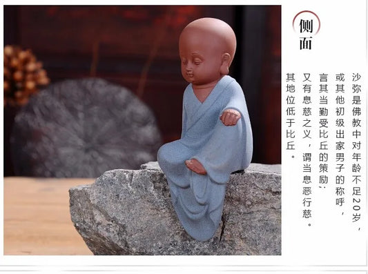 TOP Unique # Marvellous Spiritual ART# Buddhism Buddha CHAN DAO Little Monk sand-fired porcelain pottery ART statue