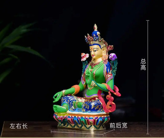 TOP grade GOOD Buddha -bless family home Safety Health luck efficacious Talisman Tibet Green Tara Painted Buddha statue