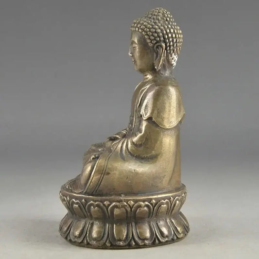 Tangan Dipalu Memberkati Koleksi Kuningan Tua Jimat Buddha Statue