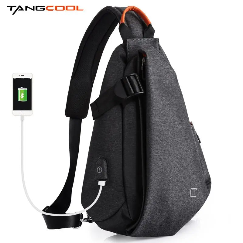 Tangcool Chest Bag Outdoor Sports Men's Crossbody Bag USB Charging Port Waterproof Multi Functional Shoulder Bag