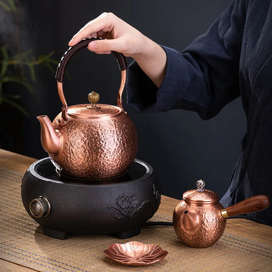 Tea Boiling Kettle Handmade Pure Copper Kettle Can Be Used Electric Ceramic Stove Teapot Side Handle Fair Cup Copper Pot Tea Set