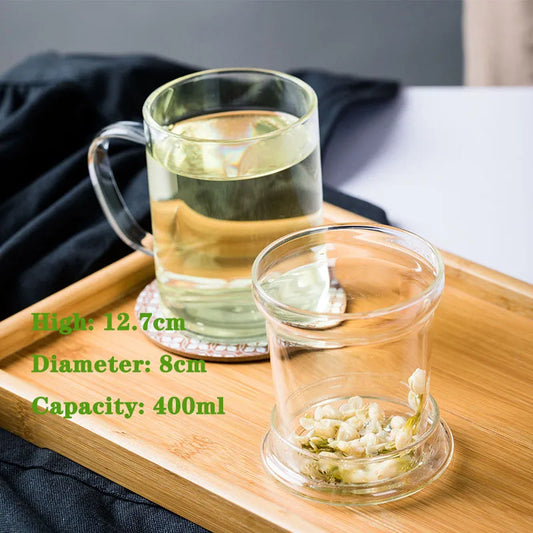 Tea Infuser Household Puer Glass Teacup Office Heat Resistant High Temperature Explosion Proof Rose Flower Tea Cups Mugs