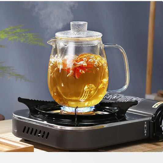 Teaware Glass Teapot for Stove, Heat Resistant, High Temperature, Explosion Proof Tea Infuser, Rose Flower Tea Set, Household