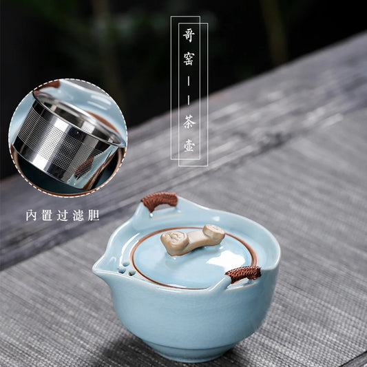 Teawear Set Ceramic Gaiwan 2 Cup 1 Tea Caddies Steel Strainers Business Gift Chinese Kung Fu Portable Travel Teapot 110ML