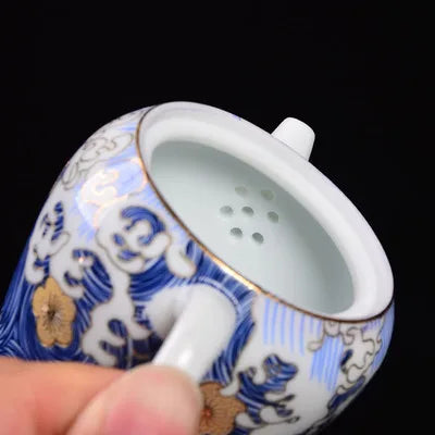 Tengyun Sihai Ceramic Teapot Sterling Silver Decoration Single Pot Household Filter Kung Fu Pu'er Black Tea Maker Teaware