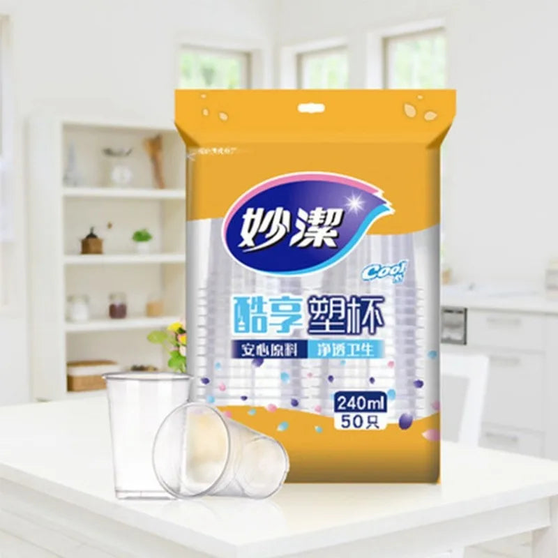 Thick Transparent Plastic Tea Cup, 50 Disposable Cups, Banquet, Home, 240ml