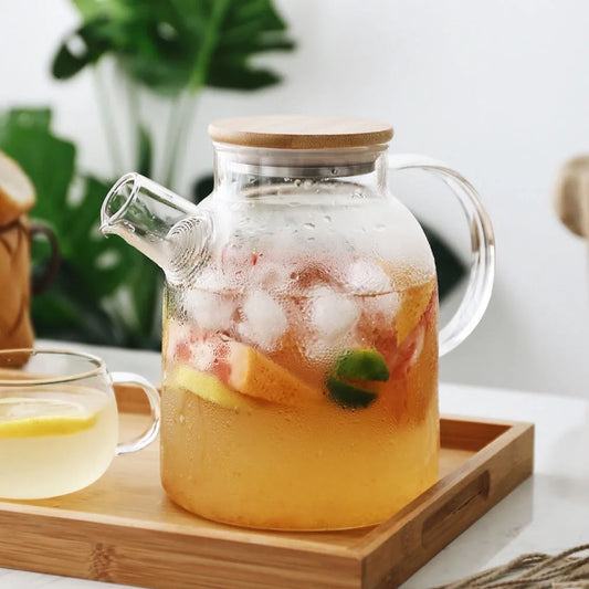 Thickened heat-resistant transparent glass flower teapot Bamboo cover with built-in filter Home Hotel Daily Tea Supplies
