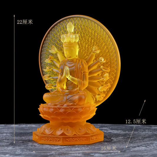 Thousand Hands and Thousand Eyes Guanyin Avalokitesvara Bodhisattva statue decoration Colored glaze crafts Home furnishings