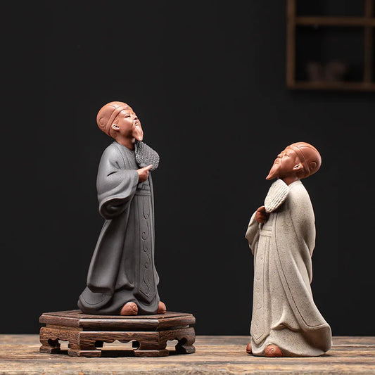 Three Kingdoms Period Zhuge Liang Ceramic statue Zisha handmade sculpture Home decor vintage figure statue Tea set decoration