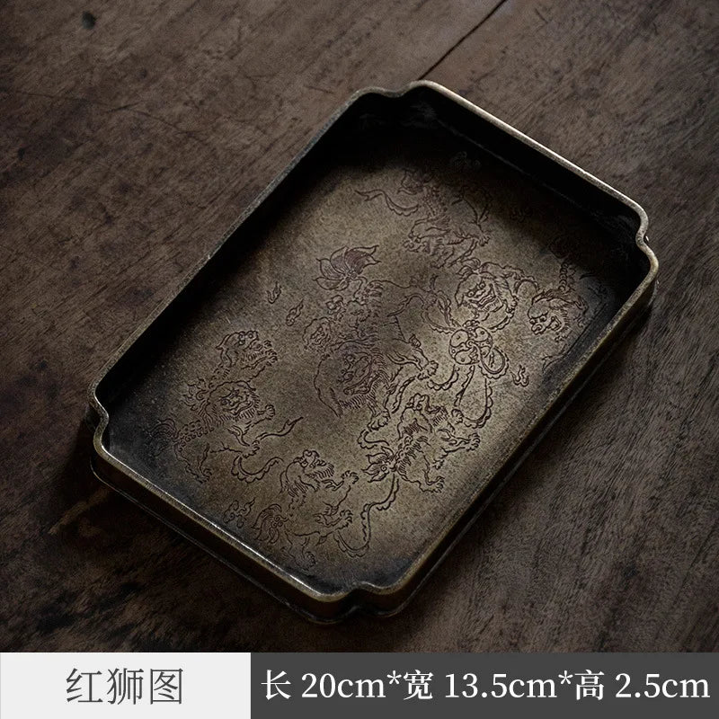 Three Times Brass Vintage Tea Tray Painted Pot Tray Bamboo Tea Tray Tea Set Storage Song Style Antique Tea Tray