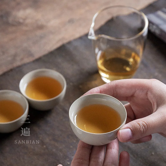 Three Times Grass and Wood Gray Kung Fu Teaware Set Set Ceramic Retro Teapot Tea Cup Gaiwan Pitcher Combination Household