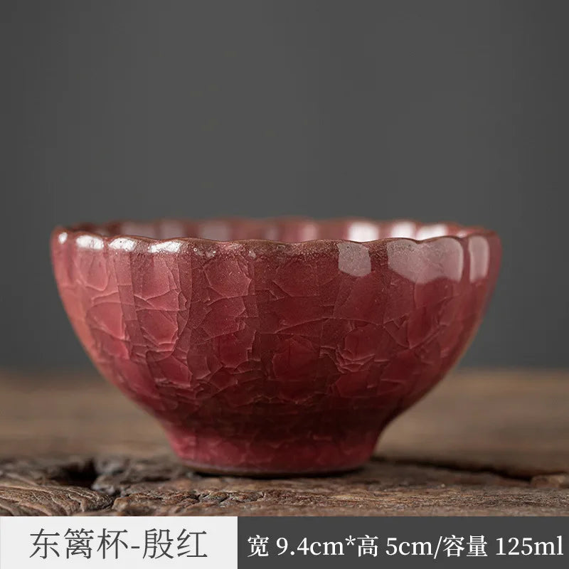Three Times Longquan Celadon Ge Kiln Ice Crack Tea Cup Master Cup Single Cup Porcelain Kung Fu Tea Set Tea Cup