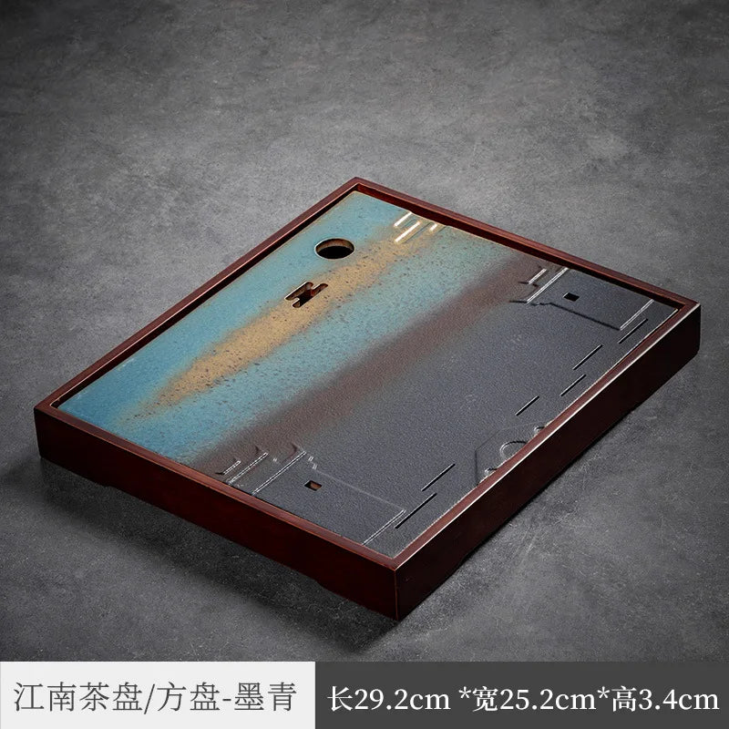 Three Times Moqing Tea Tray Kung Fu Tea Set Bamboo Tea Tray Tea Ceremony Square Tea Table Water Storage Plate Ceramic Plate Su