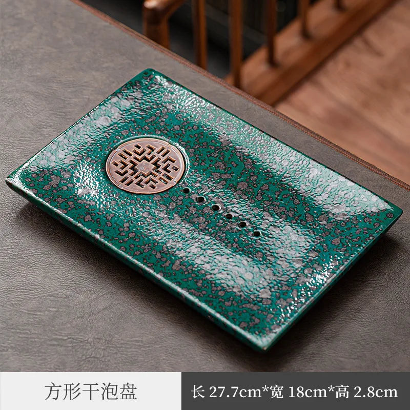 Three Times Stoneware Kiln Baked Charm of Lotus Tea Tray Drainage Water Storage Dual-Purpose Drain Teapot Platform Kung Fu Tea