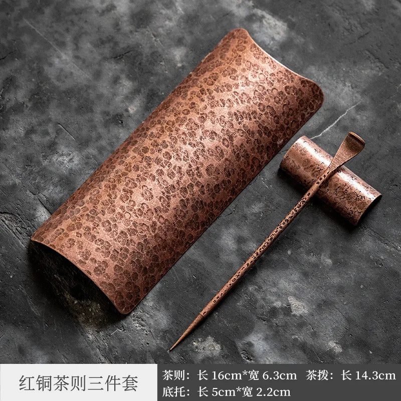 Three Times Tea Set Copper Accessories Tea Spoon Damascus Tea Pot Pure Copper Zen Kung Fu Accessories Tea Artist Points Tea Sp