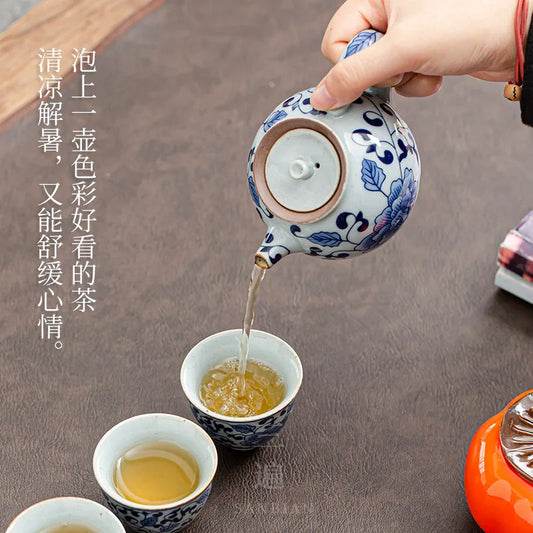 Three Times Vintage Blue and White Porcelain Master Cup Large Tea Cup Teapot Kung Fu Tea Set Single Cup Ceramic Single Pot Tur