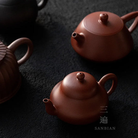 Three Times|Yixing Raw Ore Old Zhu Clay Purple Clay Pot Ruffle Oily Chinese Retro Handmade Humanistic Teapot