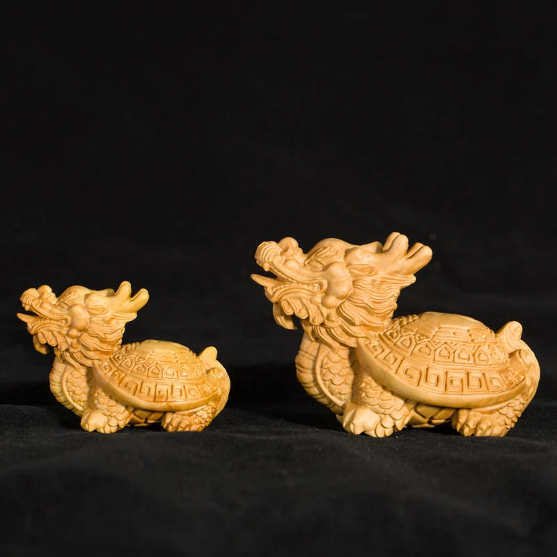 Thuja Wood/Boxwood 11cm Dragon Turtle Car Hanging Myth Animal Sclputure Real Traditional Chinese Mascot Woood Statue