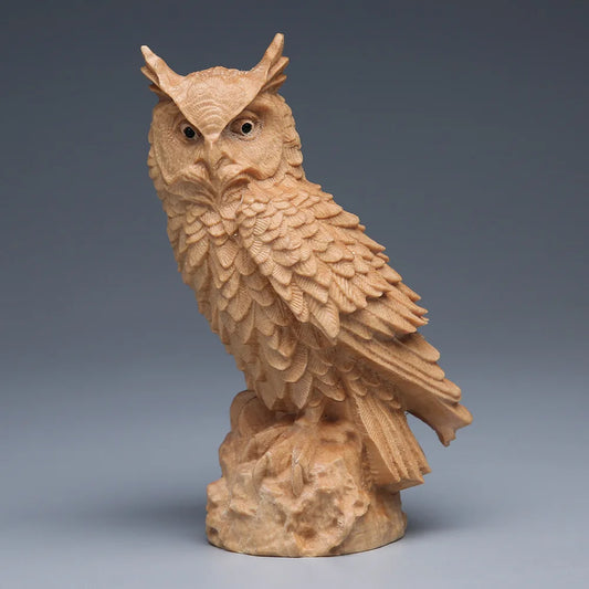 Thuja Wood Carving Owl, Small Ornaments, Living Room Decoration, Chinese Solid Craft Gift, Home Creative Statues Sculptures