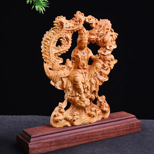 Thuja Wood Guanyin Statue Chinese Home Decoration Lucky Wood Feng Shui Boxwood Myths Legends Sculpture Home Decor