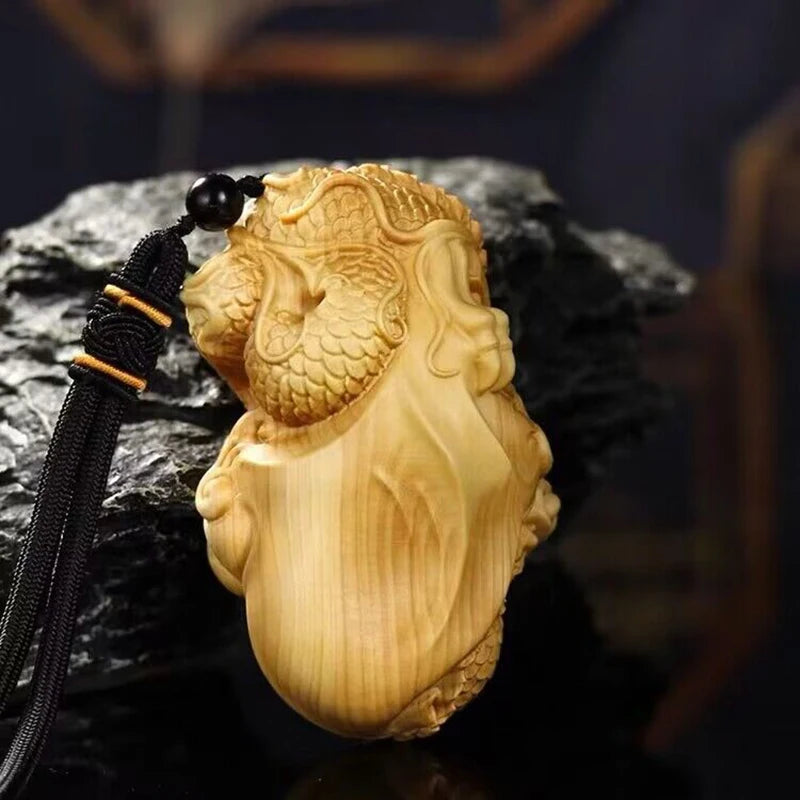 Thuja wood Carving Shenlong pendant Wooden hand-carved Chinese mascot Backpack Keychain Car Decoration Pendant special offer