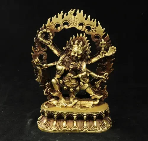 Tibet Buddhism Brass 6 Arms Mahakala Vajra King Kong Exorcism God Buddha Statue