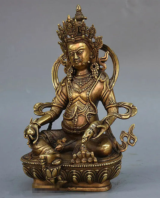 Tibet Buddhism Brass Copper Yellow Jambhala Wealth Mammon God Buddha Statue