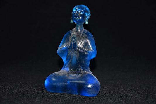 Tibet Buddhism blue liuli glaze Glass handmade Buddha statue