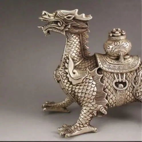 Tibet old silver handmade auspicious dragon town curtilage statue