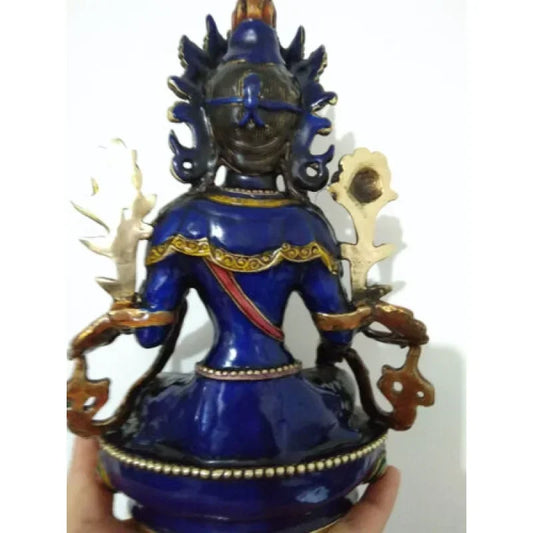 Tibetan Buddhist Handcrafted Bronze Cloisonne Green TaRa Kwan-yin Buddha Statue