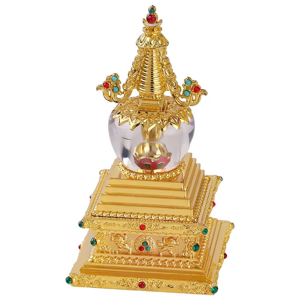 Tibetan Engraved Buddha Statue Stupa Tantric Alloy Handicraft Auspicious Buddhism Home Gift Collection Desktop Decorative