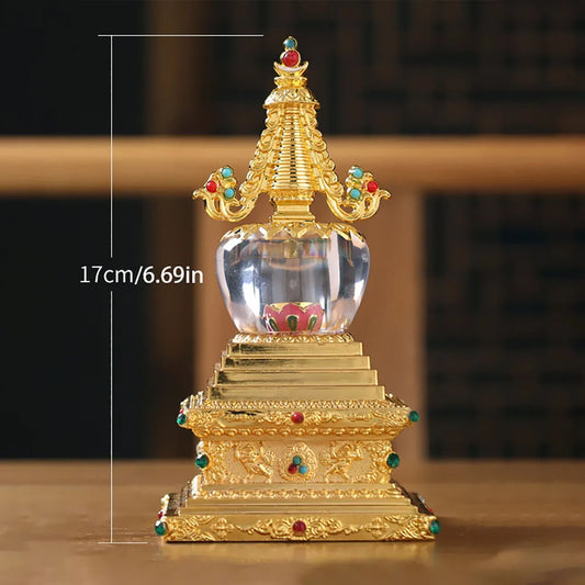 Tibetan Engraved Buddha Statue Stupa Tantric Alloy Handicraft Auspicious Buddhism Home Gift Collection Desktop Decorative