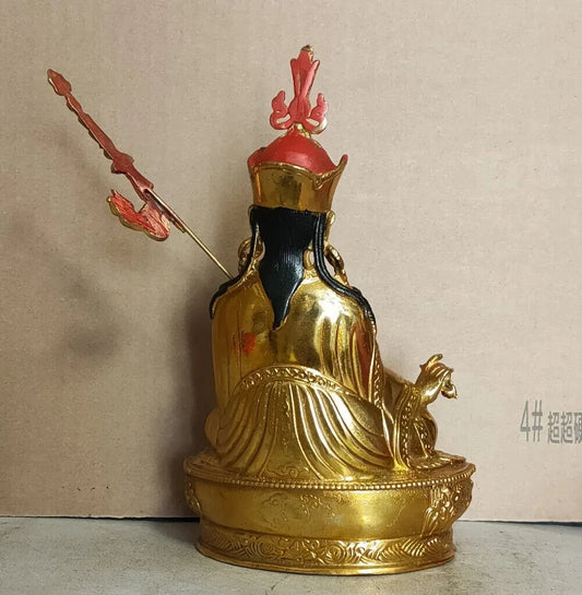 Tibetan Handpainted bronze Padmasambhava Buddha statue gilt Guanyin God wealth