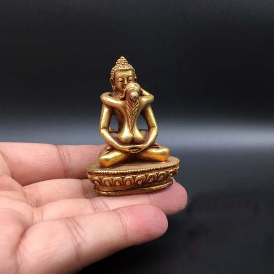 Tibetan Indian Buddhism pocket Mandkesvara Yab-Yum Hevajra double-edged Happy buddha brass statue Bless family home talisman