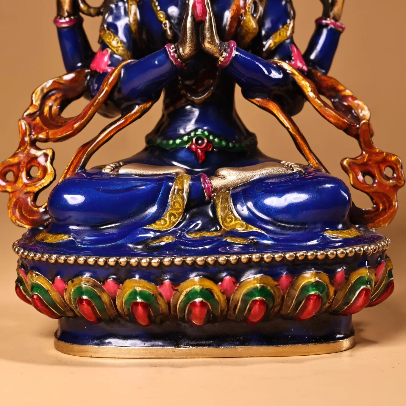 Tibetan Pure Copper Buddhism Hand Engraving Cloisonne Brass Bodhisattva Manjusri Buddha Statue #2