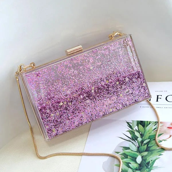 Transparent Rectangular Liquid Quicksand Acrylic Clutch Evening Bag Women Shoulder Bags Sequins star Party Clear Purse Handbag