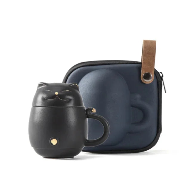 Travel Portable Tea Set Smiley Cat Shape Teapot Set Ceramic Mini Gongfu Portable Teapot Infuser Set Mug Cups