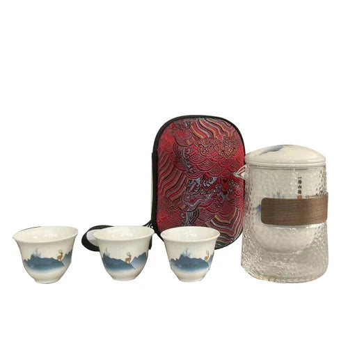 Travel Tea Set Portable Outdoor Camping Tourism Tea Making and Drinking Equipment Accompanying Express Cup One Pot Three Cups