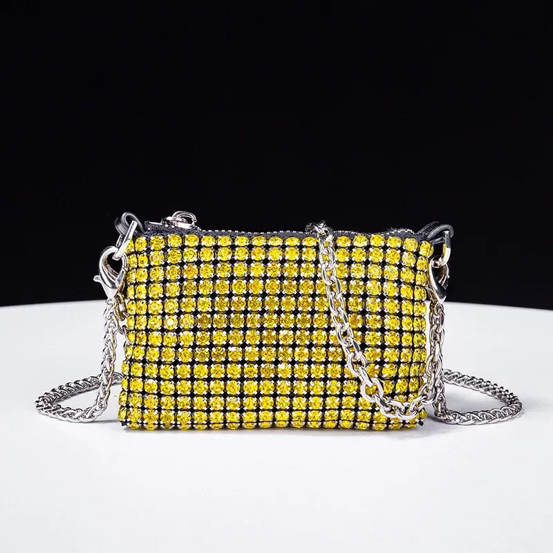 Trendy Diamond Chain Bag for Women 2024 New Temperament Versatile RhinestoneMini Textured Shoulder Crossbody Bag Send Chain