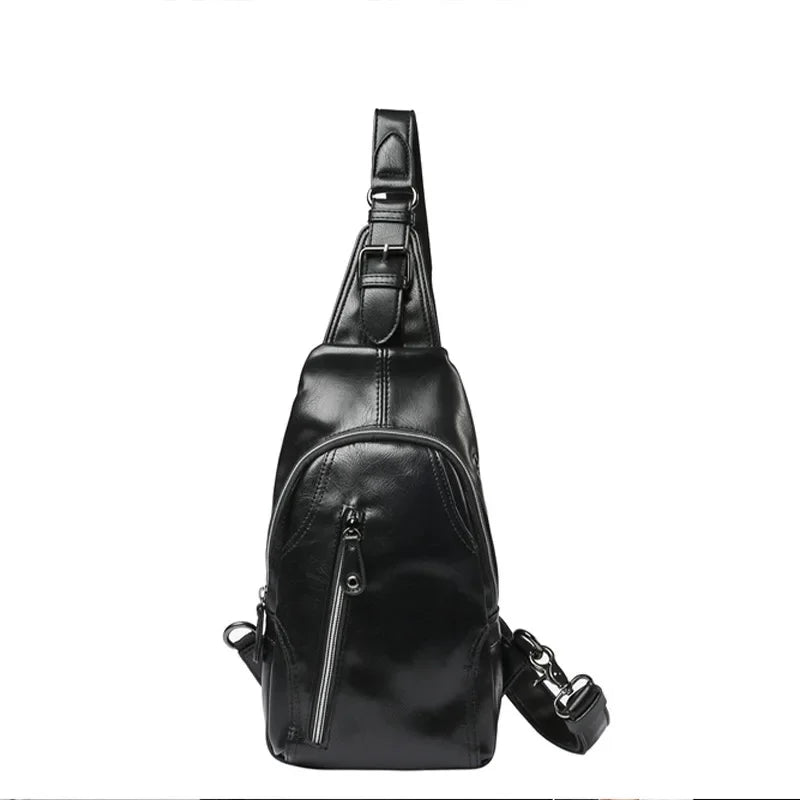 Trendy Fashion Men's Chest Multifunction Leather Male Messenger Casual Crossbody Outdoor Sling Bag