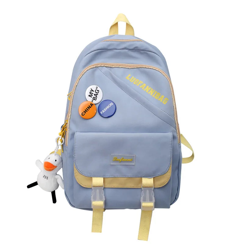 Trendy Kawaii Lady Laptop College Backpack Nylon Badge Travel Girl School Bag Fashion Women Student Backpack Female Cute New Bag