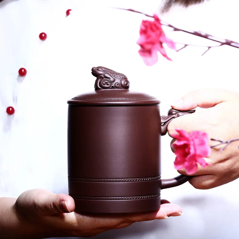 True yixing purple sand cup pure manual purple cover cup tea cup tea set gift office cup fish dragon cup