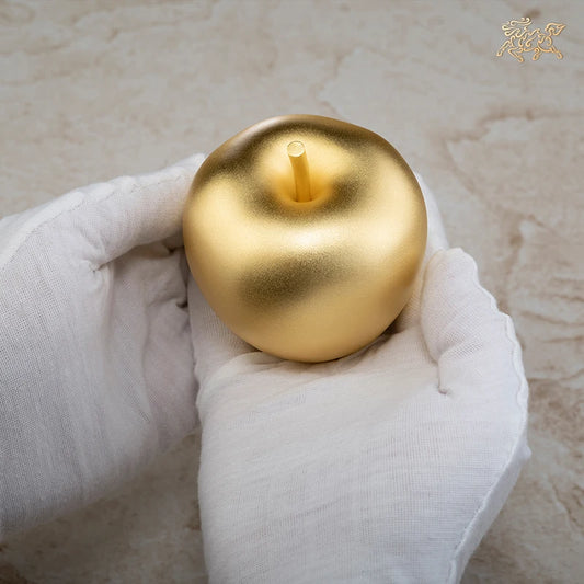 Unique Recruit wealth Lucky safety mascot 24K gold plating copper apple sculpture HOME living ROOM decorative statue