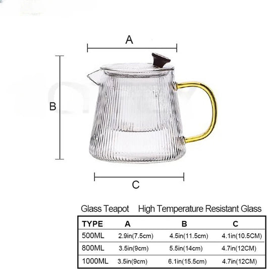 Vertical stripes Crystal Glass Teapot With Removable Filter Puer Kettle Flower Tea Set Teapot Infuser Tea Coffee Teaware