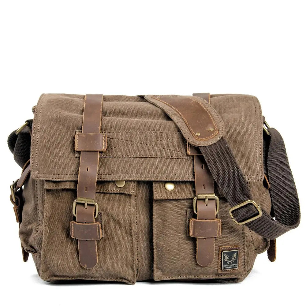Vintage Canvas splicing real leather bag Single Shoulder Messenger Bag casual photography waterproof liner SLR Camera Bag