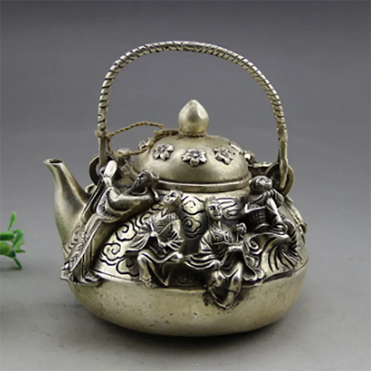 Vintage Copper Portable Wine Pot Teapot Antique Eight Immortals Teapot Collection Decorative Arts and Crafts Home Furnishings