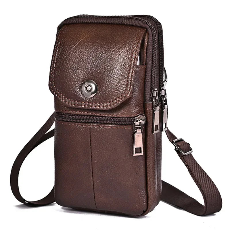 Vintage Cowhide Men's Waist Genuine Leather Belt Pouch Multifunction Fanny Pack Mobile Phone Fashion Shoulder Bag